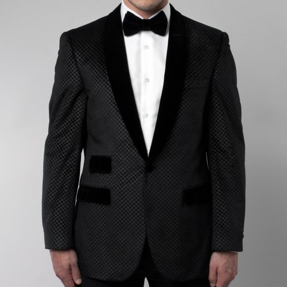 Luxurious Diamond Pattern Jacket Velvet Finish, Black - Picture 1 of 3